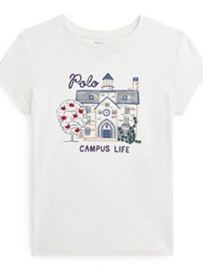 New Polo Ralph Lauren Campus Life Girls' 5 Graphic Tee - White